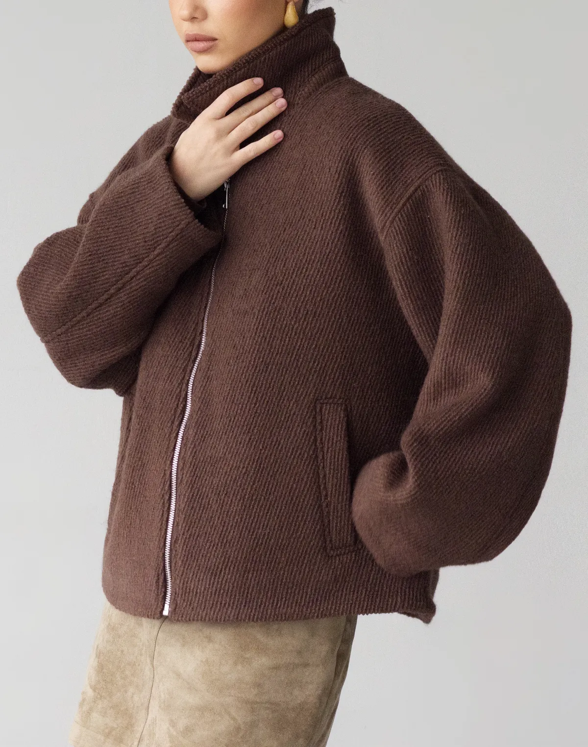 Куртка з пальтової тканини, шоколад - Фото 1