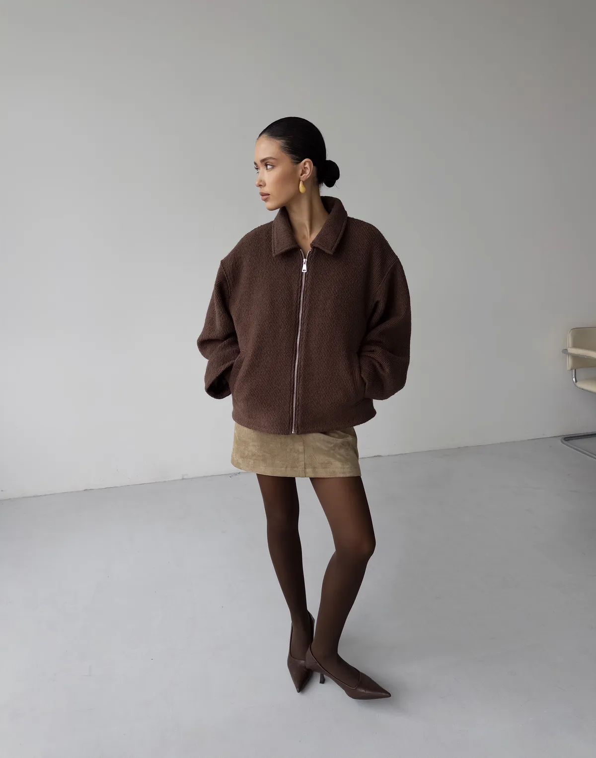 Куртка з пальтової тканини, шоколад - Фото 5