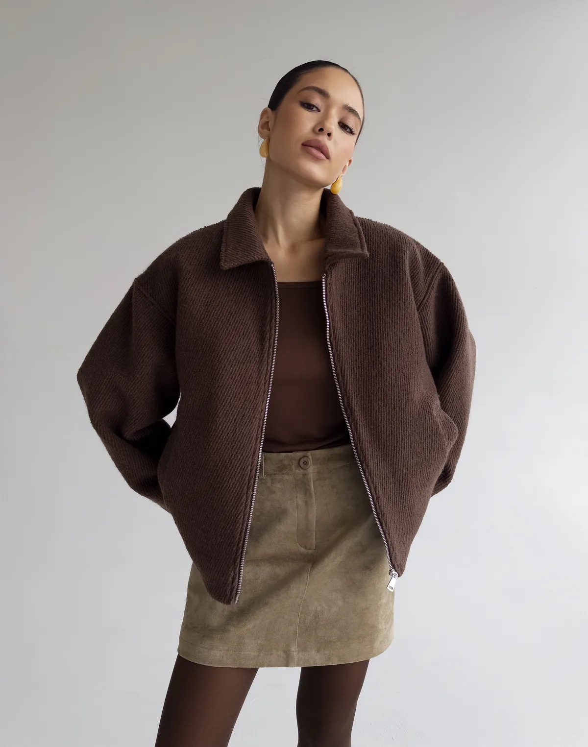 Куртка з пальтової тканини, шоколад - Фото 4