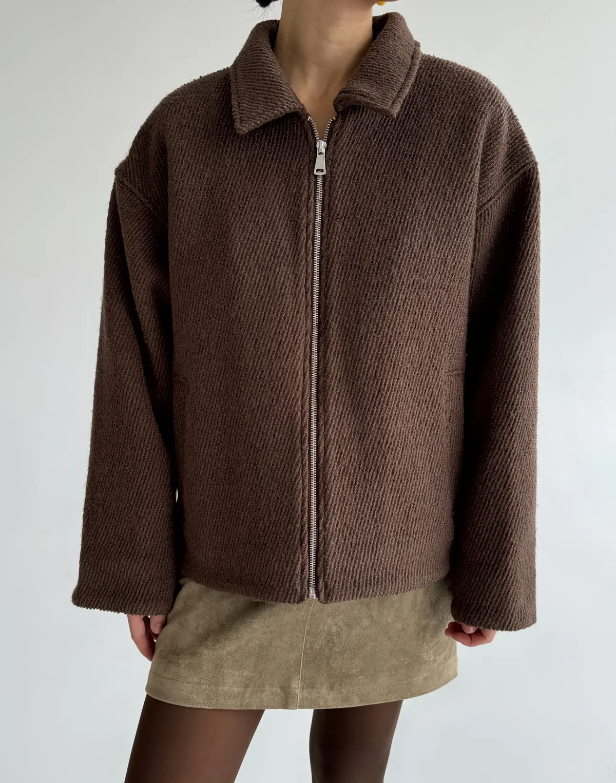 Куртка з пальтової тканини, шоколад - Фото 7