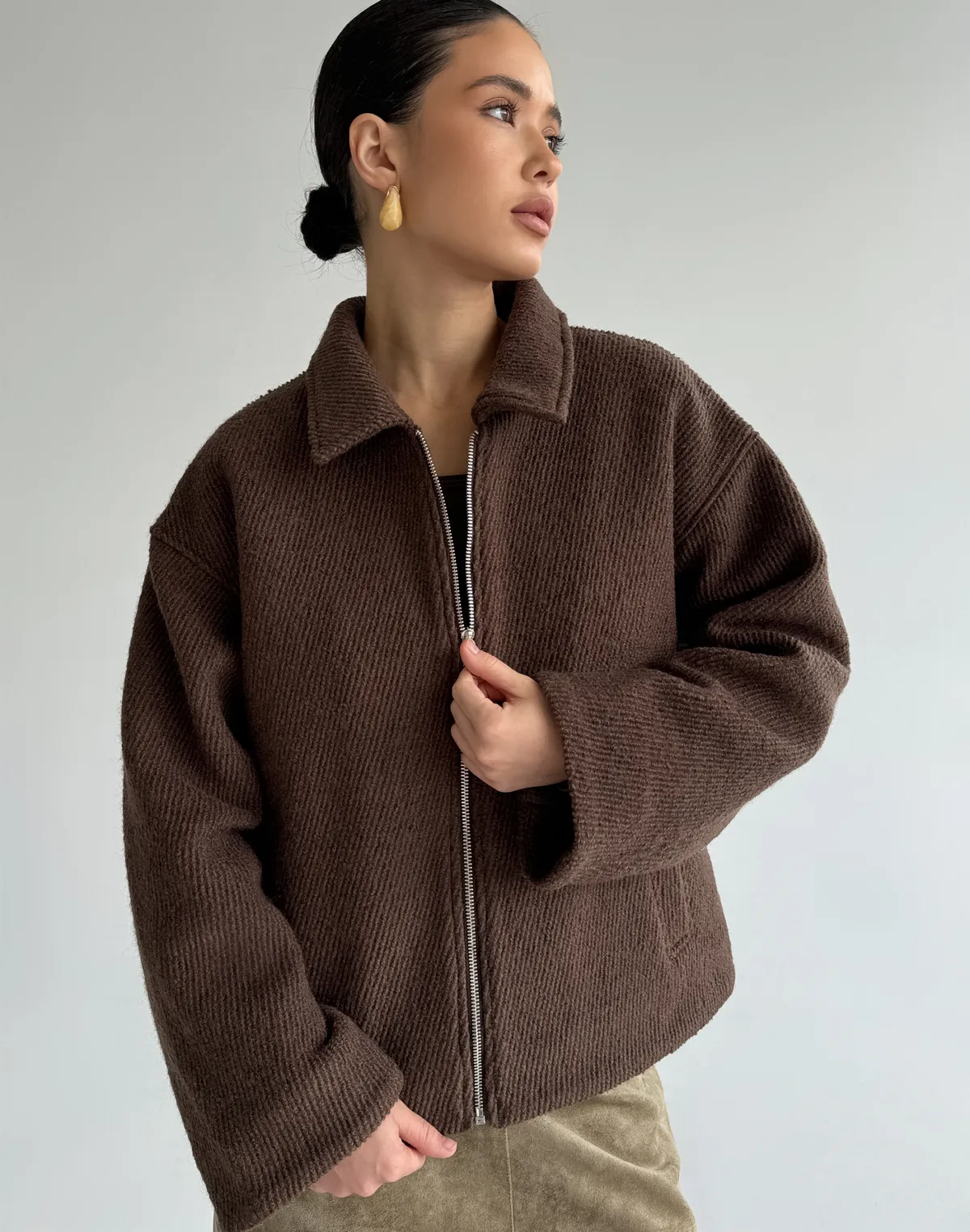 Куртка з пальтової тканини, шоколад - Фото 3