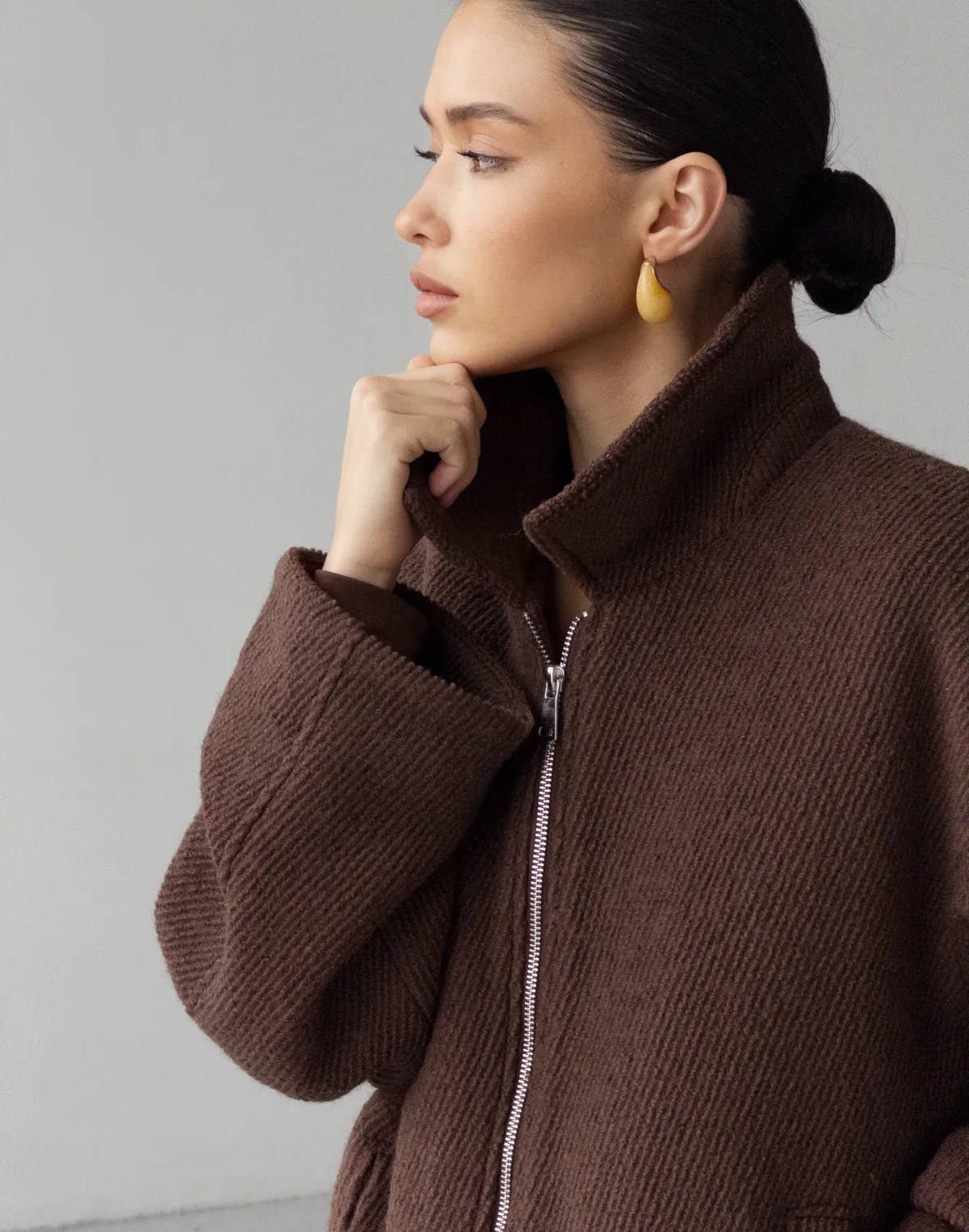 Куртка з пальтової тканини, шоколад - Фото 6