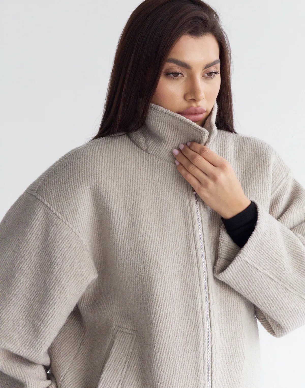 Куртка з пальтової тканини, мокко - Фото 7