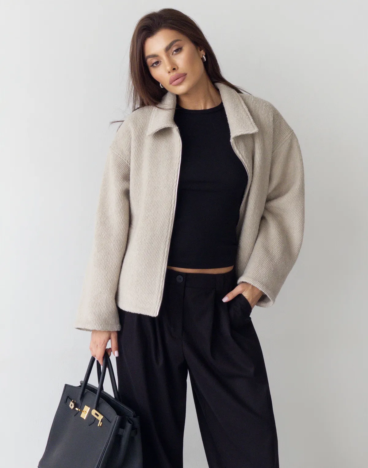 Куртка з пальтової тканини, мокко - Фото 5