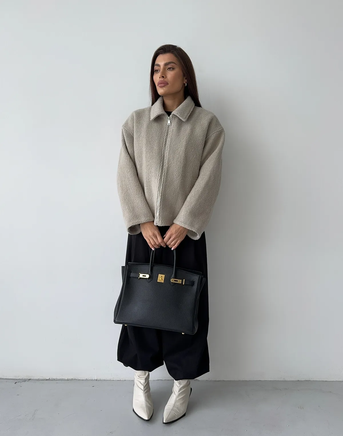 Куртка з пальтової тканини, мокко - Фото 4