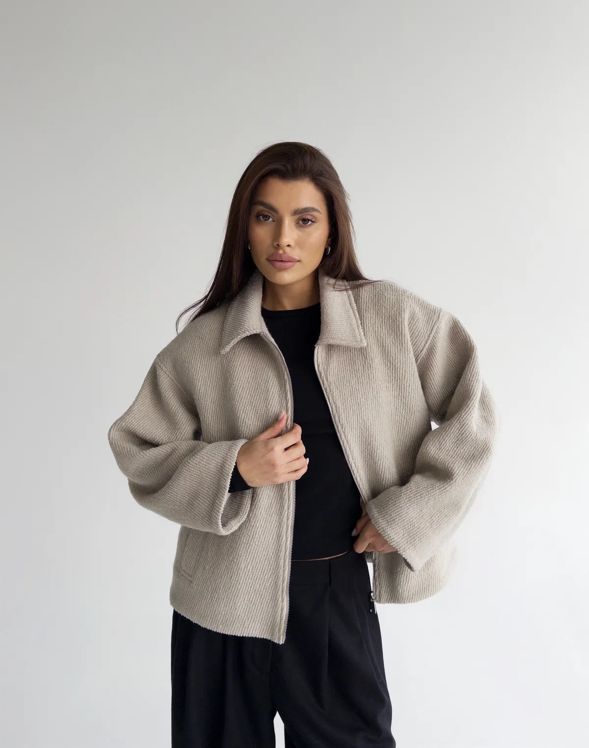 Куртка з пальтової тканини, мокко - Фото 3