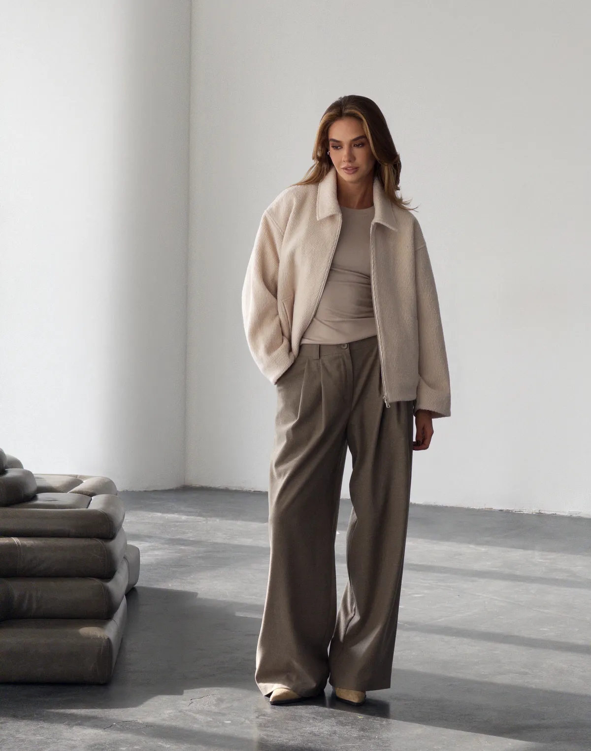 Куртка з пальтової тканини, світло-кавова - Фото 8