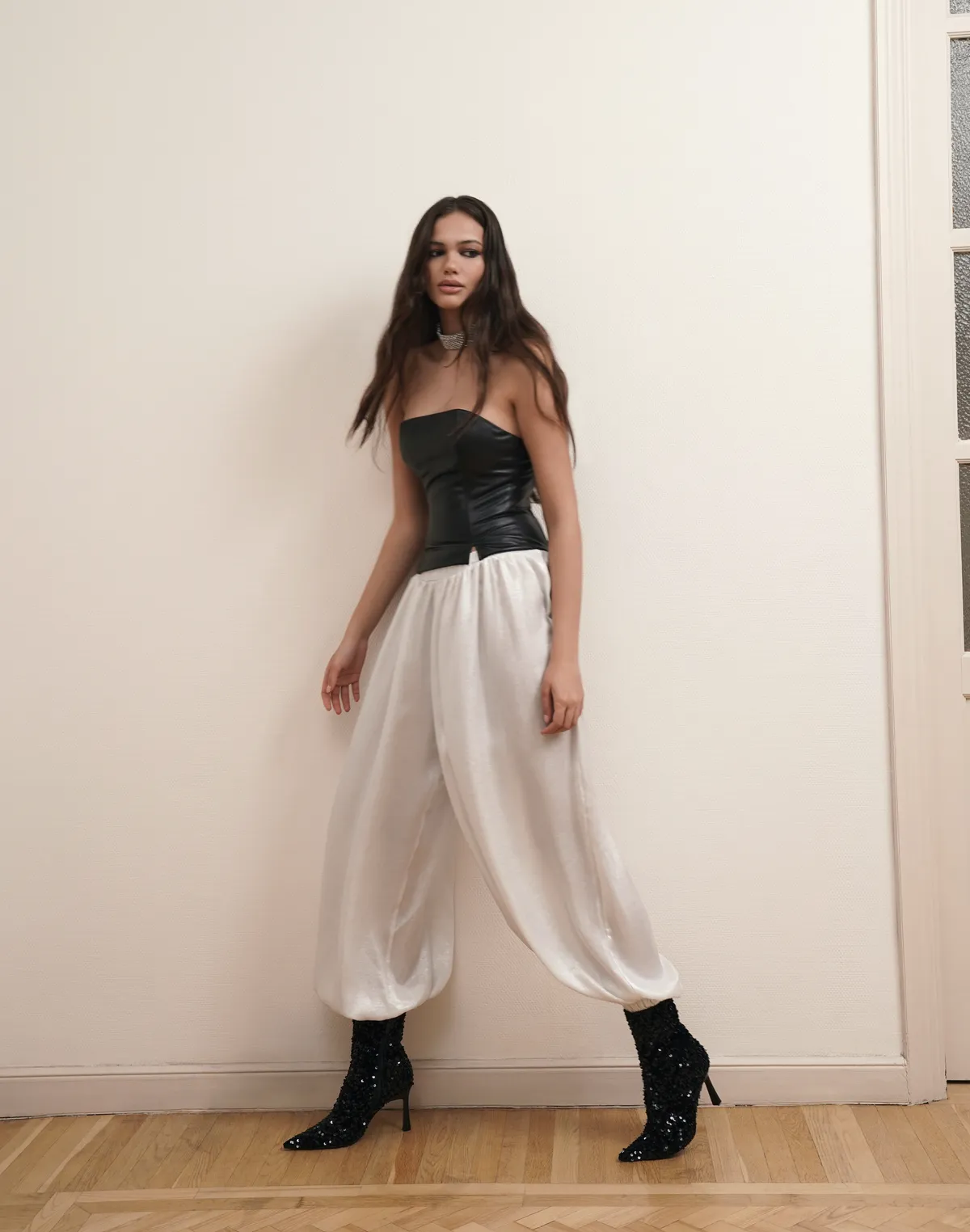 Корсет з екошкіри з зав`язками на спині, чорний - Фото 3