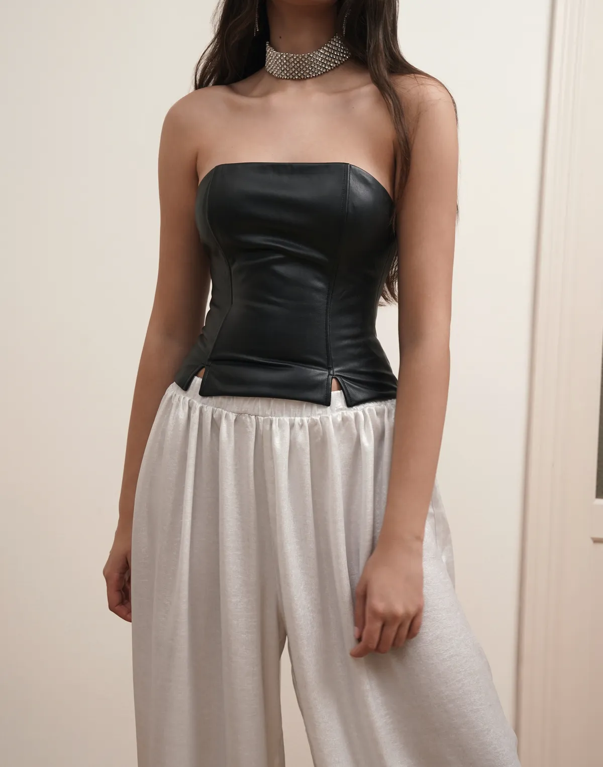 Корсет з екошкіри з зав`язками на спині, чорний - Фото 8