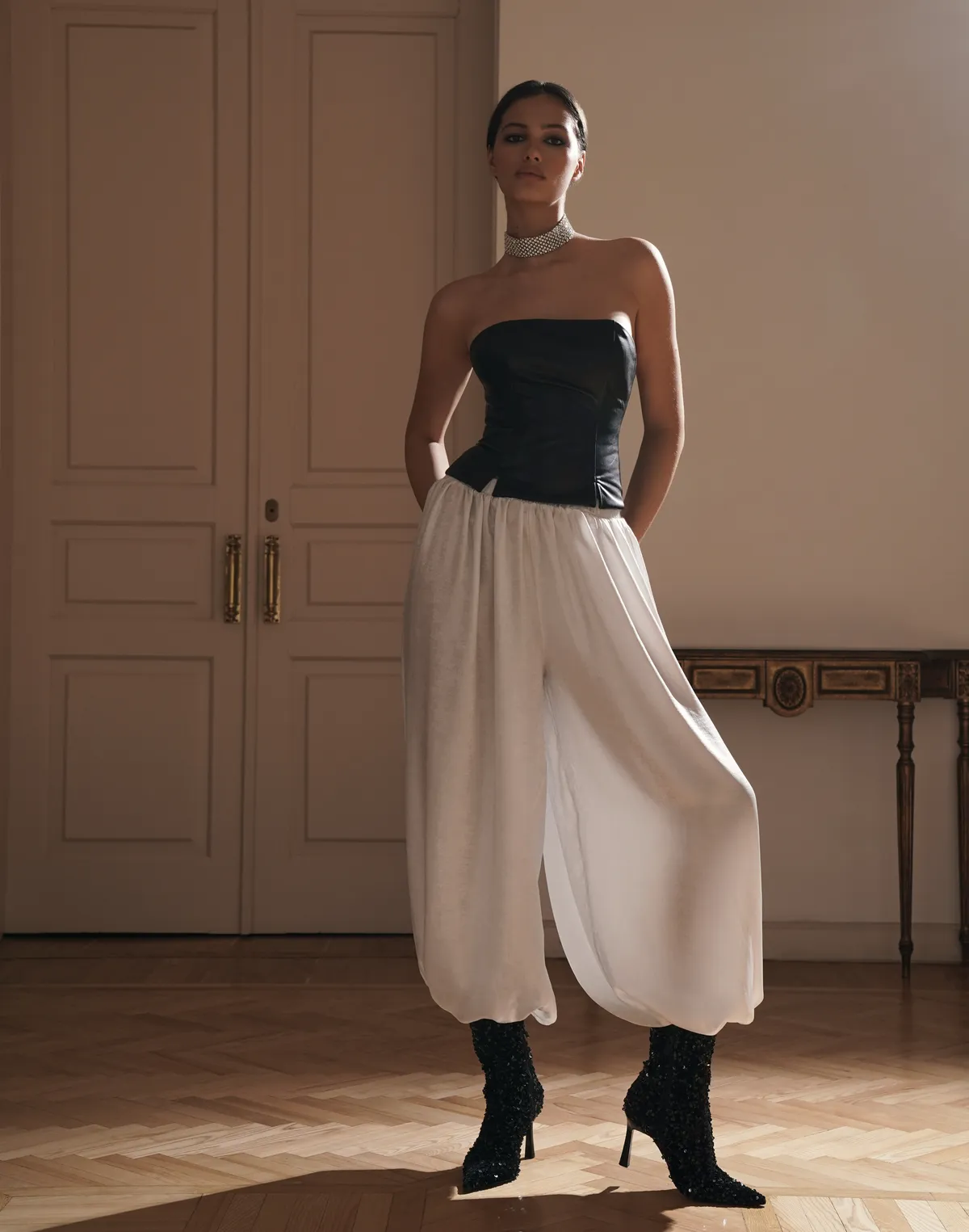 Корсет з екошкіри з зав`язками на спині, чорний - Фото 4