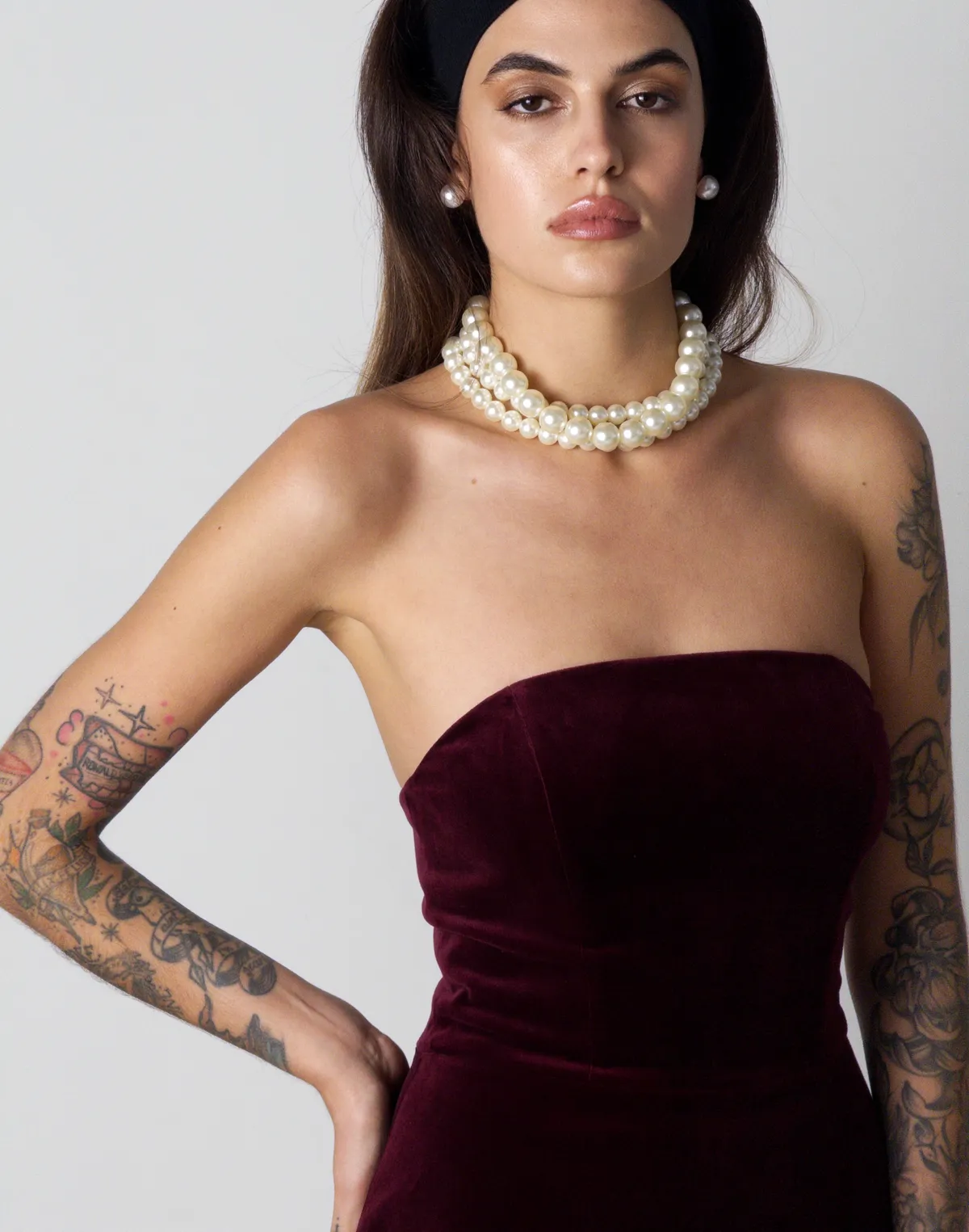 Топ велюровий зі 100% бавовни без бретелей подовжений, винний - Фото 1