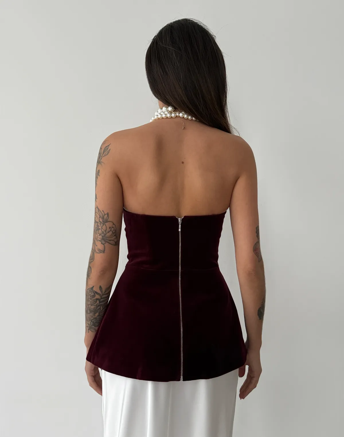 Топ велюровий зі 100% бавовни без бретелей подовжений, винний - Фото 2