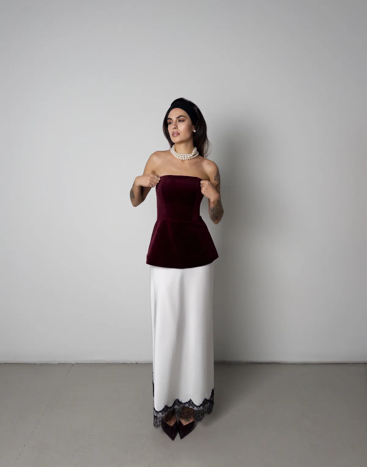 Топ велюровий зі 100% бавовни без бретелей подовжений, винний - Фото 3