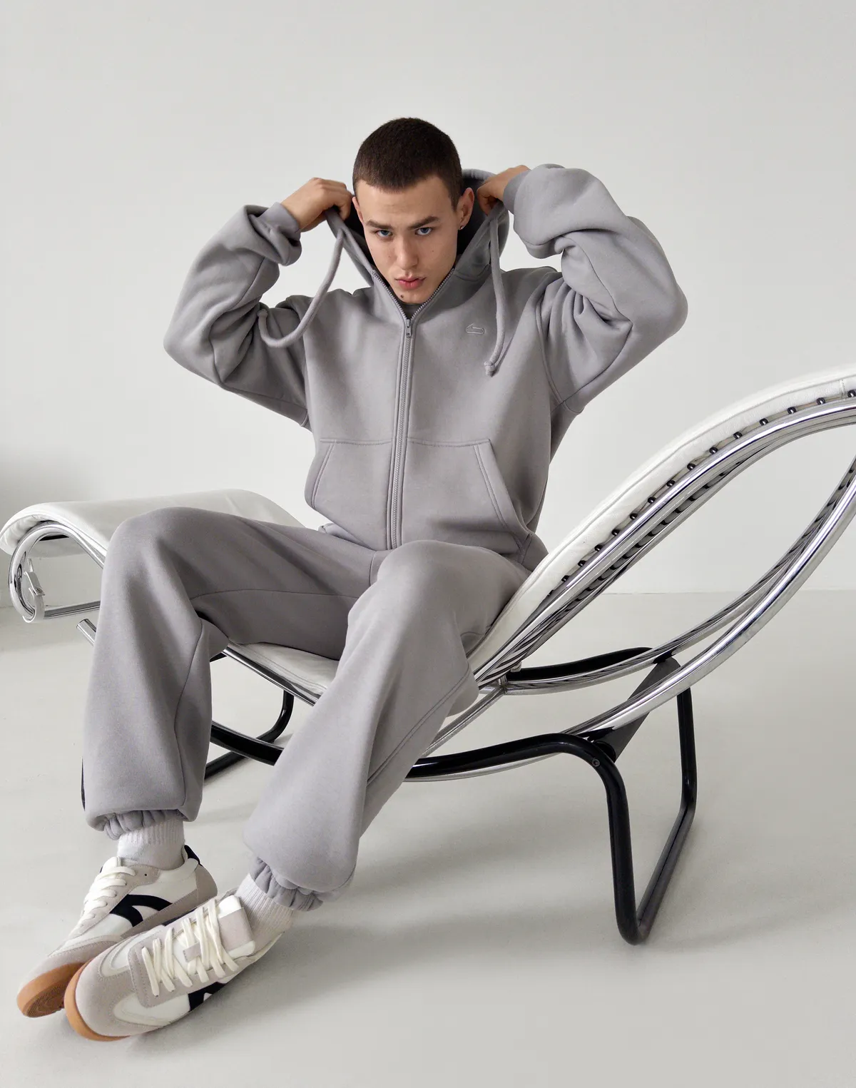 Комплект чоловічій зимовий з начосом зіпер та джогери, сірі - Фото 5