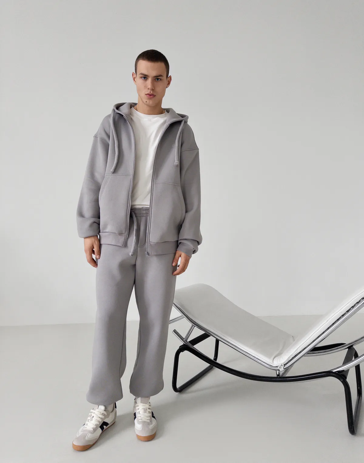 Комплект чоловічій зимовий з начосом зіпер та джогери, сірі - Фото 1