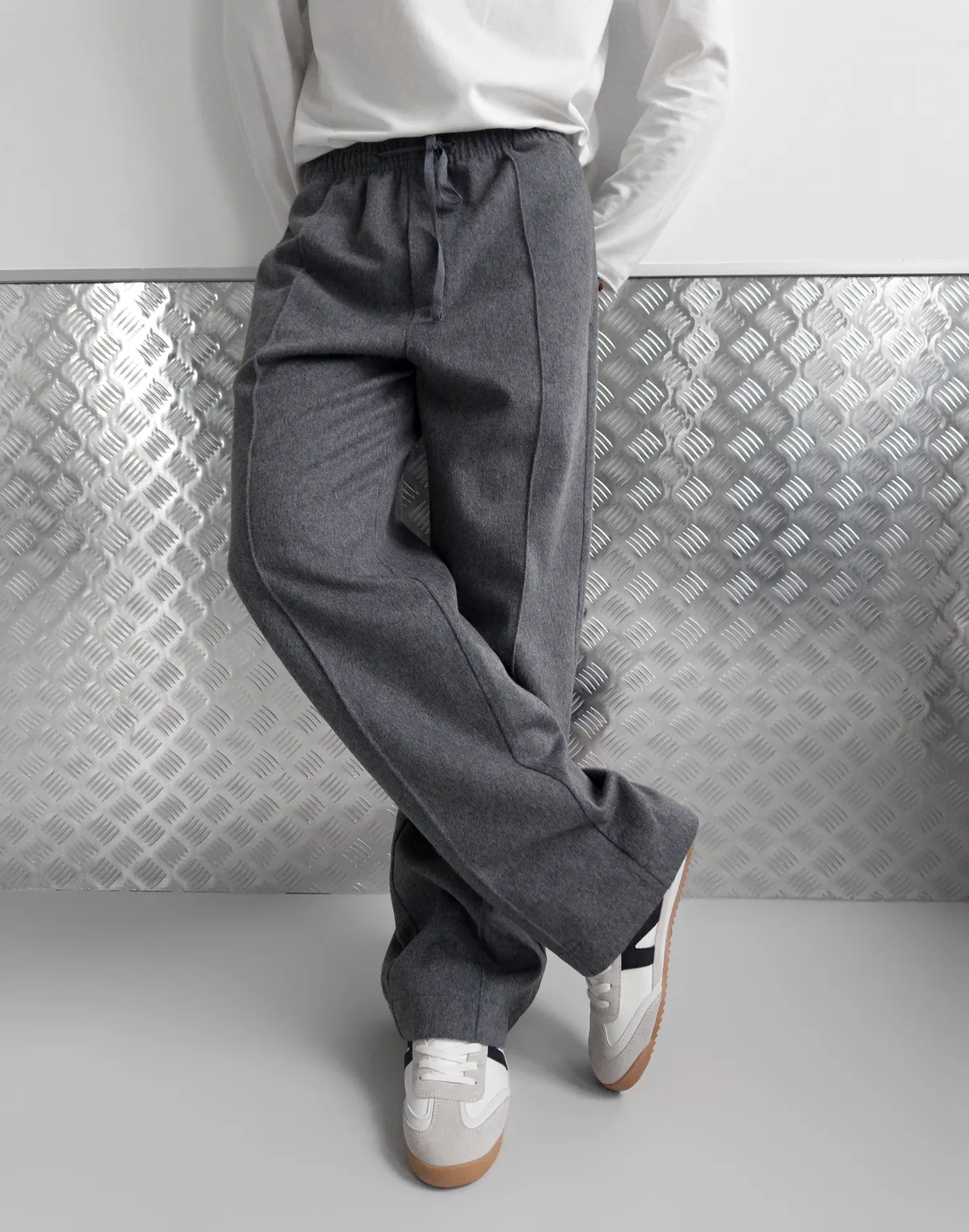 Чоловічі базові штани зимові з вовняної тканини, сірі - Фото 1