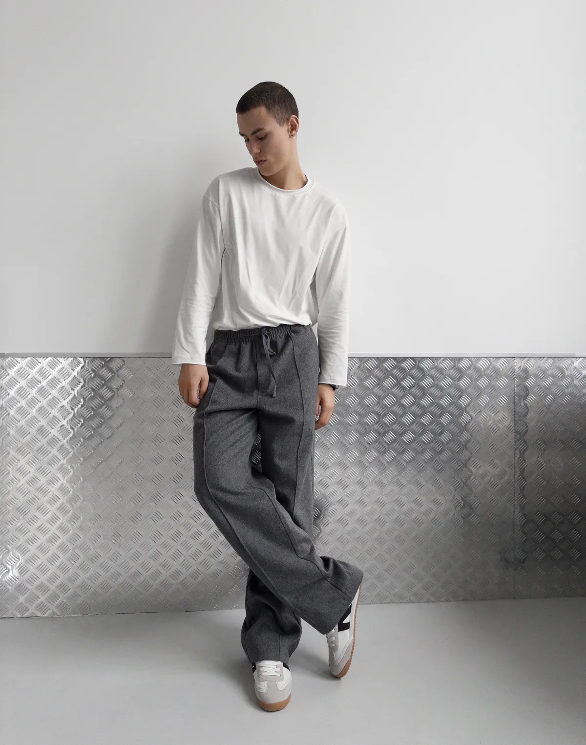 Чоловічі базові штани зимові з вовняної тканини, сірі - Фото 3