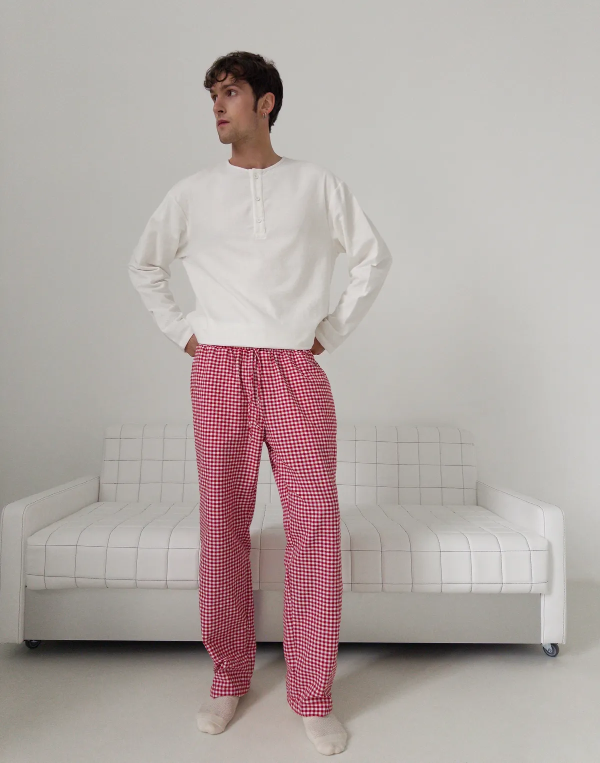 Чоловічі піжамні штани, червоно-білі - Фото 4