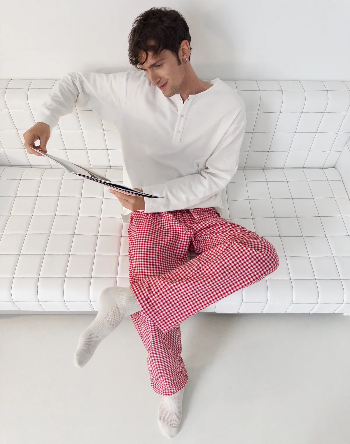 Чоловічі піжамні штани, червоно-білі - Фото 3