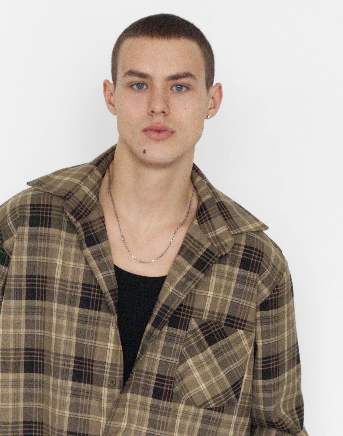 Сорочка чоловіча у клітинку, коричнево-бежева - Фото 8