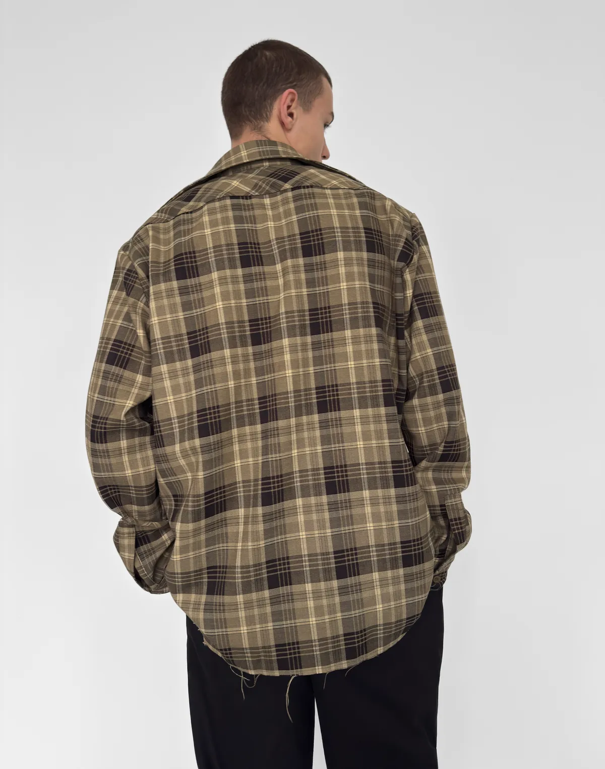 Сорочка чоловіча у клітинку, коричнево-бежева - Фото 2