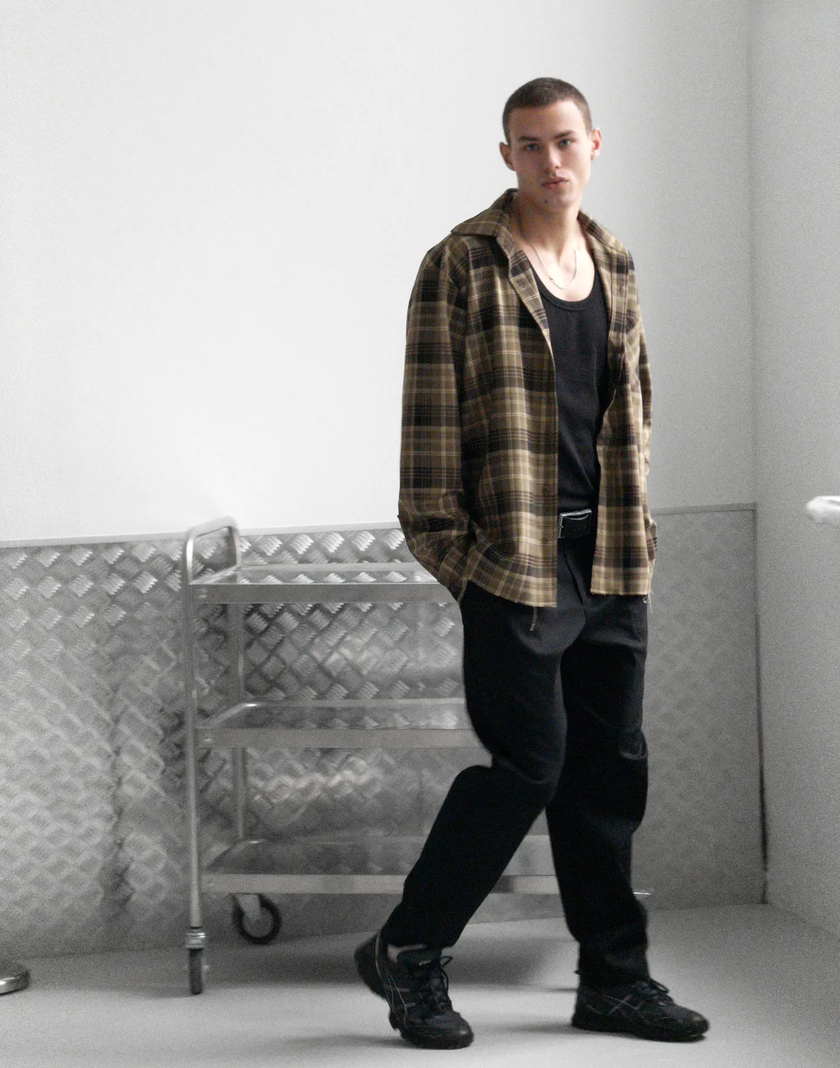 Сорочка чоловіча у клітинку, коричнево-бежева - Фото 5