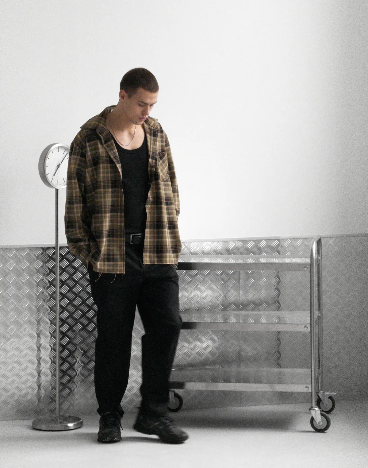 Сорочка чоловіча у клітинку, коричнево-бежева - Фото 4