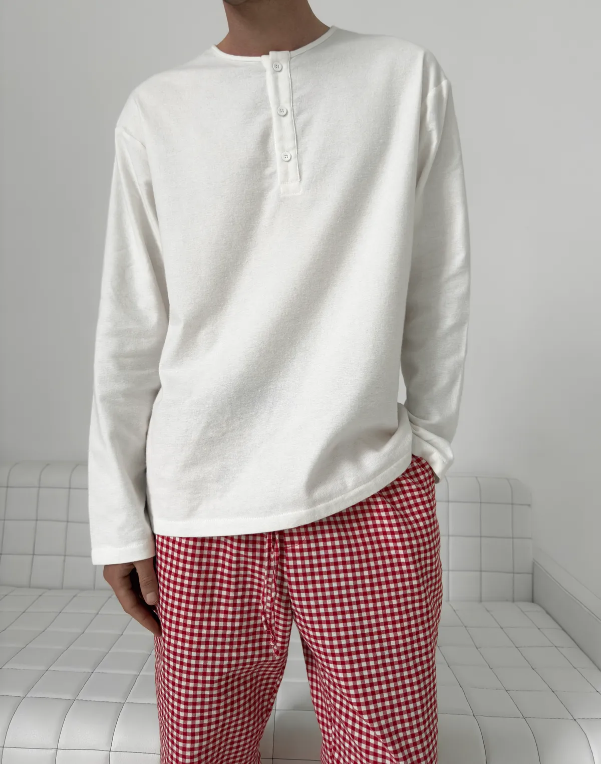 Піжамна сорочка чоловіча байкова, молочна - Фото 1