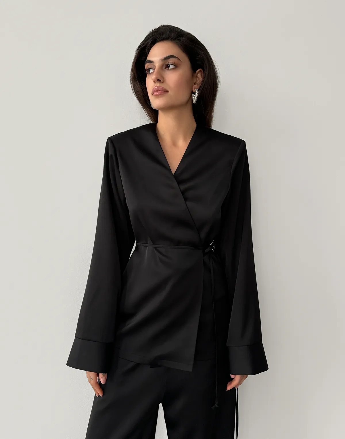 Сорочка-кімоно зі святкової колекції, чорна - Фото 8