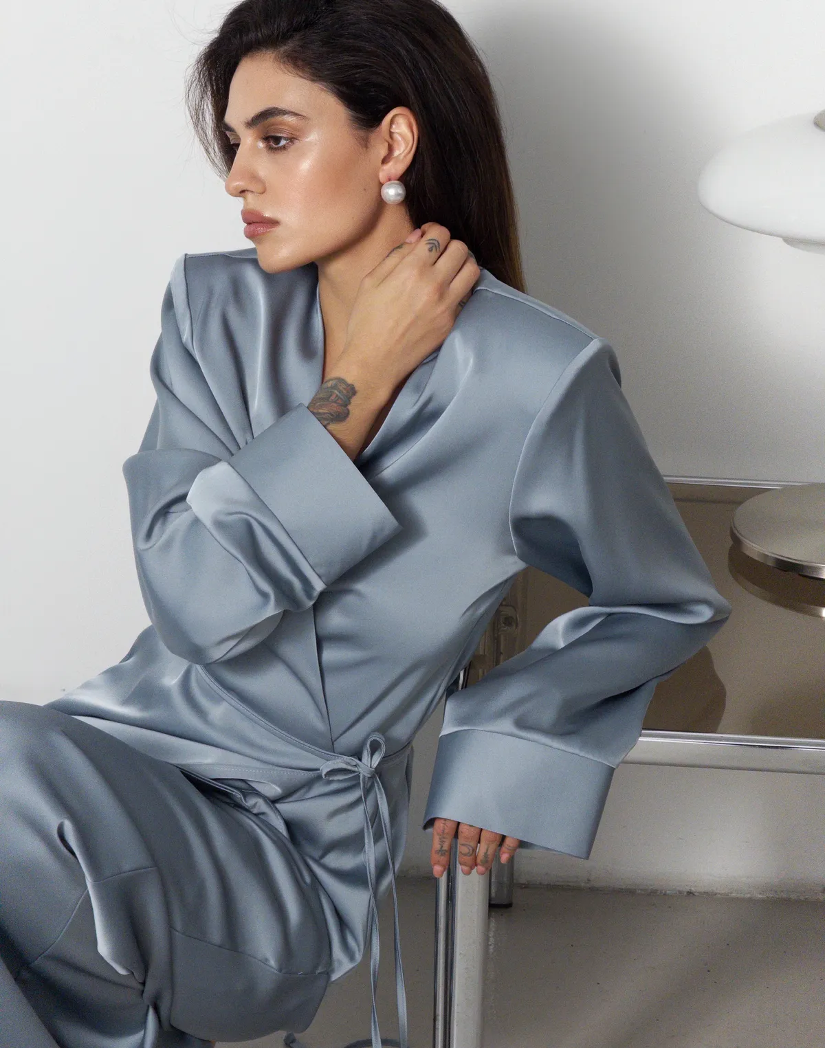 Сорочка-кімоно зі святкової колекції, блакитна - Фото 5