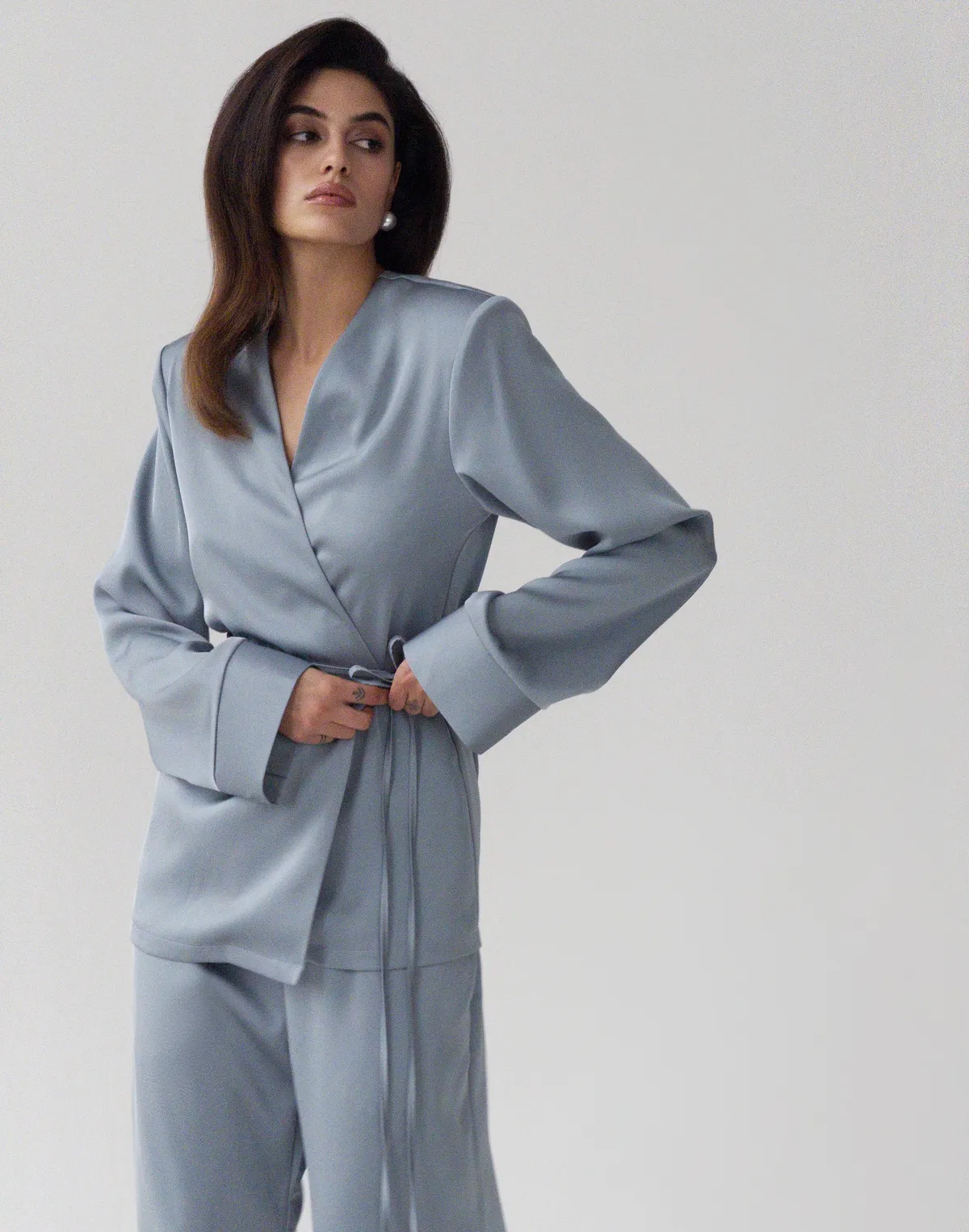 Сорочка-кімоно зі святкової колекції, блакитна - Фото 4