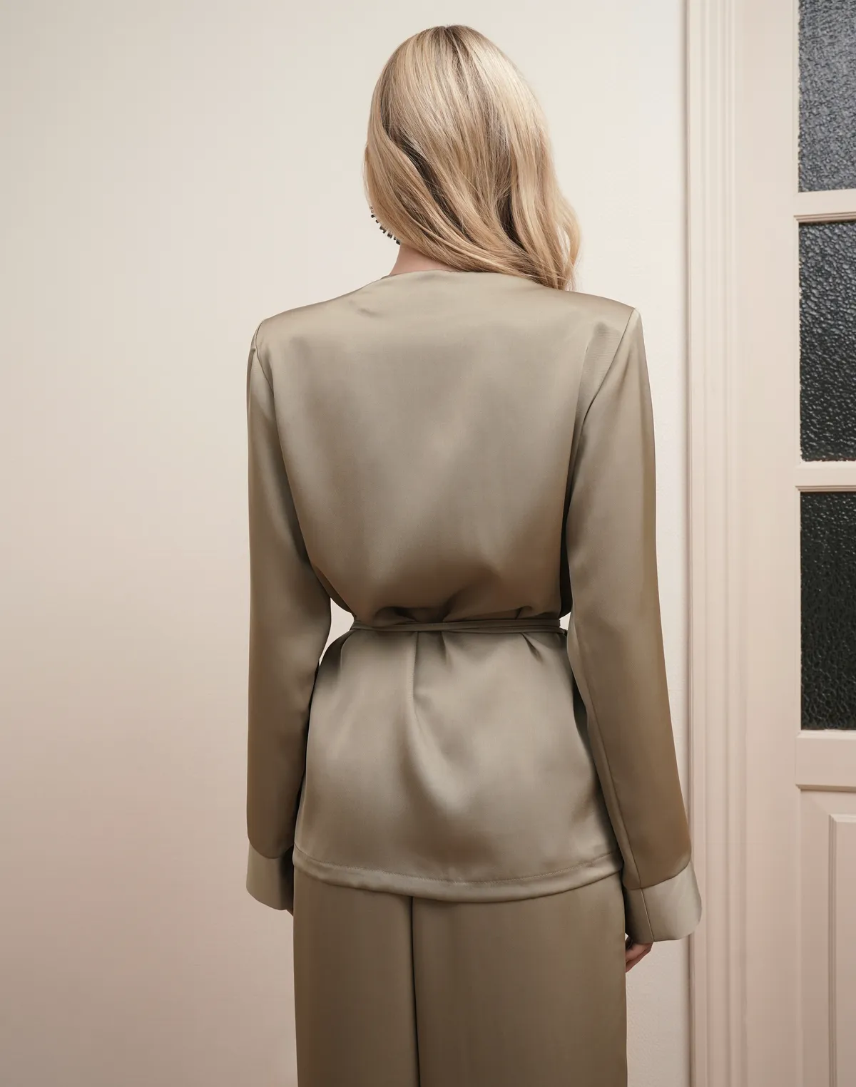 Сорочка-кімоно зі святкової колекції, оливкове дерево - Фото 2