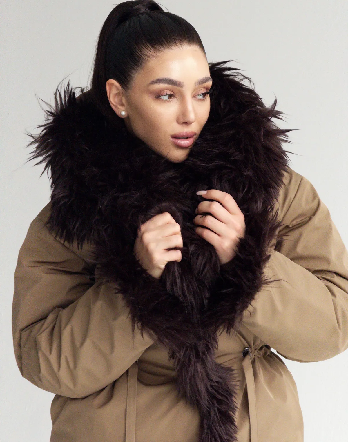 Двухстороння шуба-куртка зимова, коричнева - Фото 4