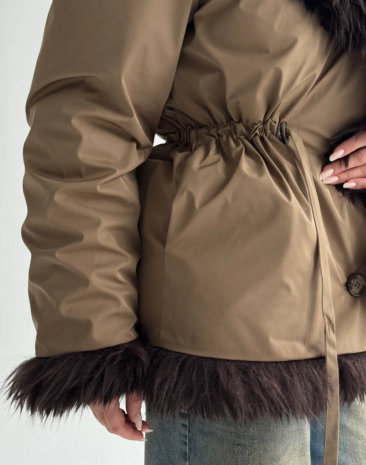 Двухстороння шуба-куртка зимова, коричнева - Фото 7