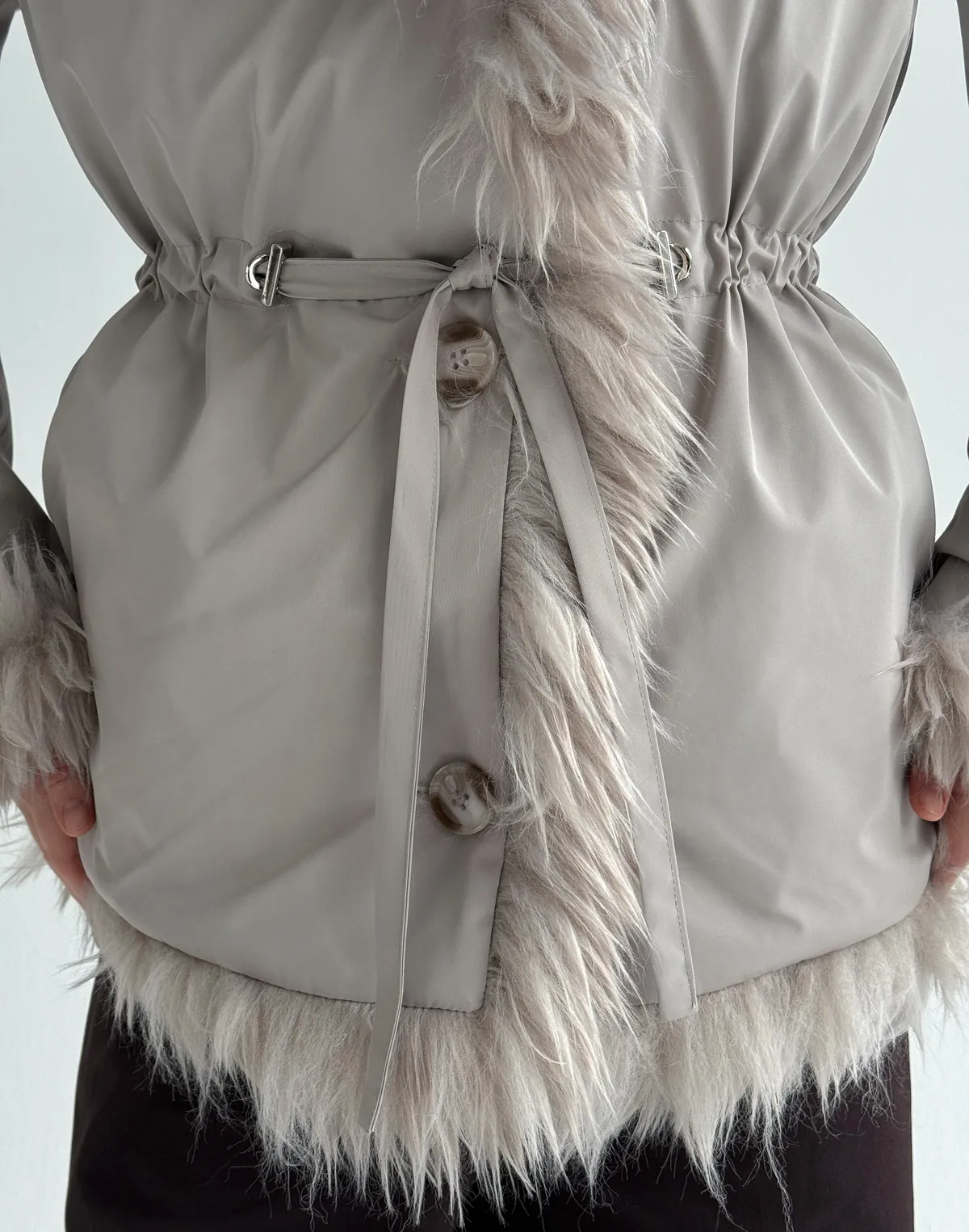 Двухстороння шуба-куртка зимова, попеляста - Фото 5