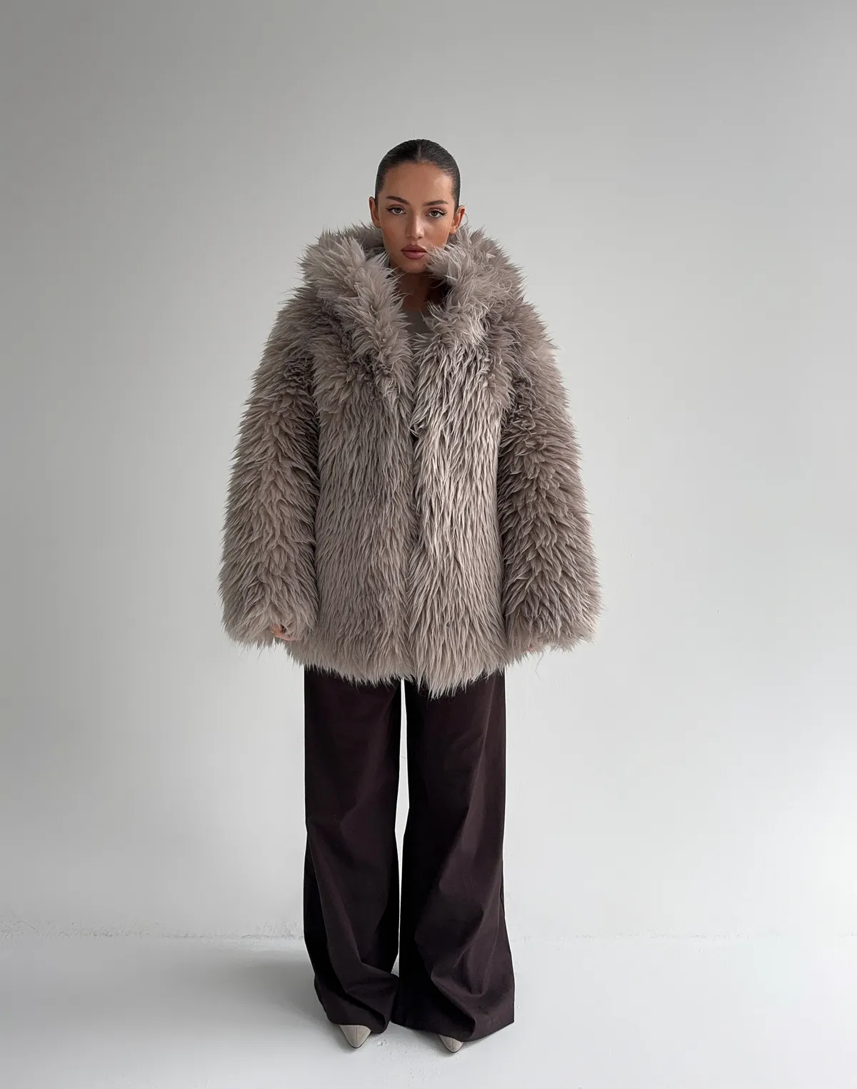 Двухстороння шуба-куртка зимова, попеляста - Фото 4