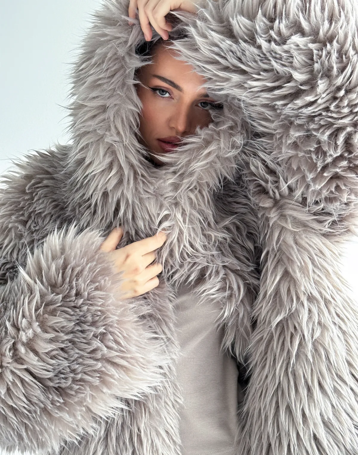 Двухстороння шуба-куртка зимова, попеляста - Фото 7