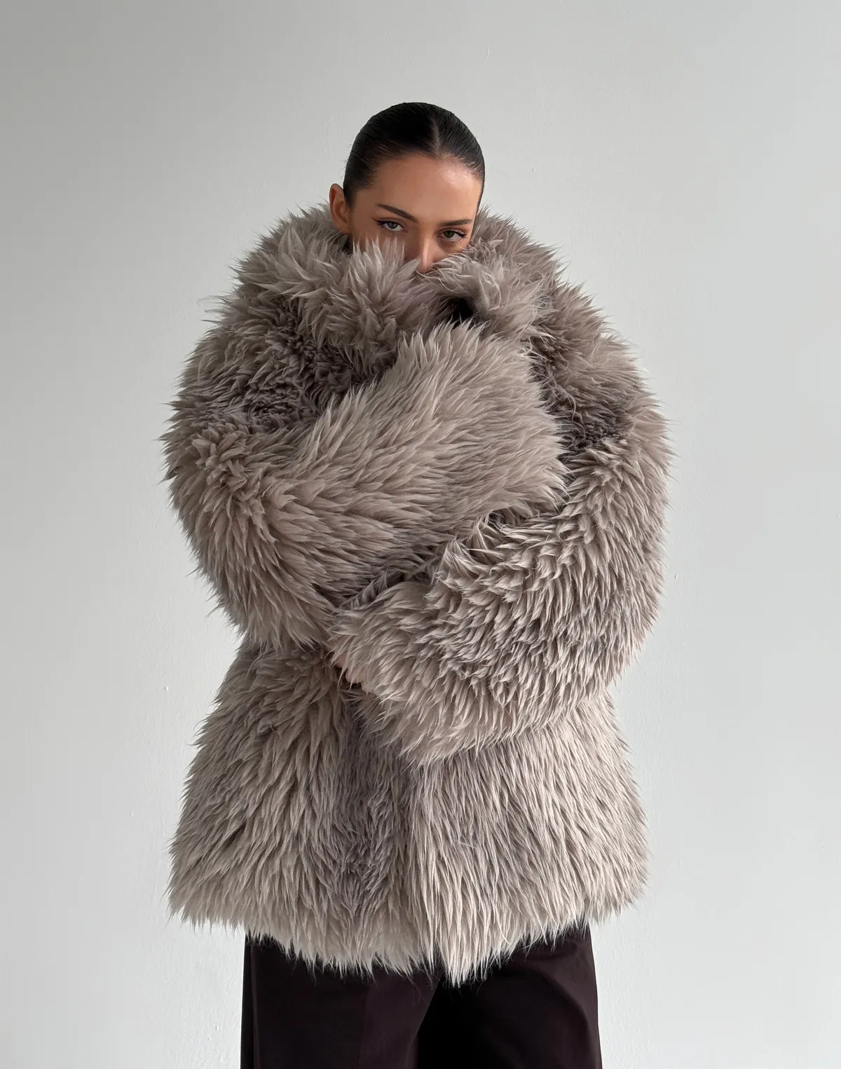 Двухстороння шуба-куртка зимова, попеляста - Фото 6