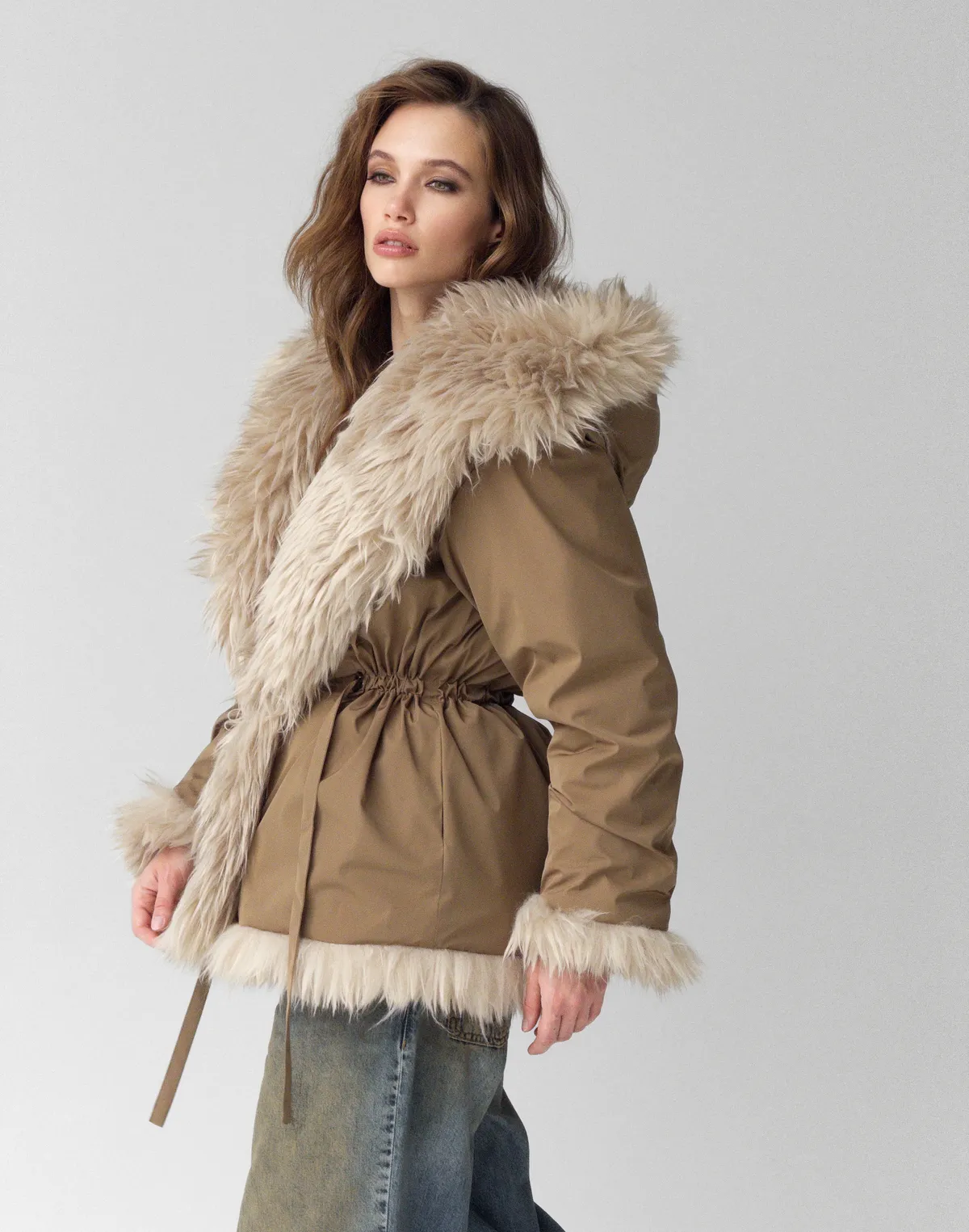 Двухстороння шуба-куртка зимова, бежева - Фото 7