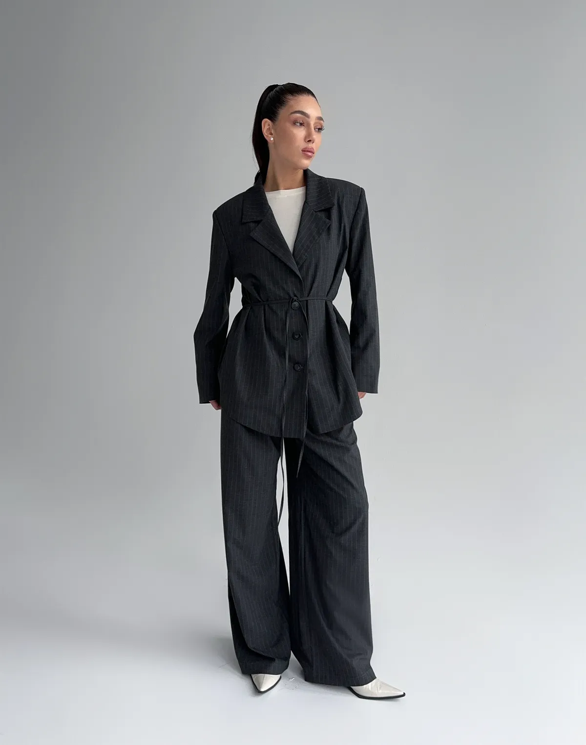 Штани у смужку із защіпами, графіт - Фото 3