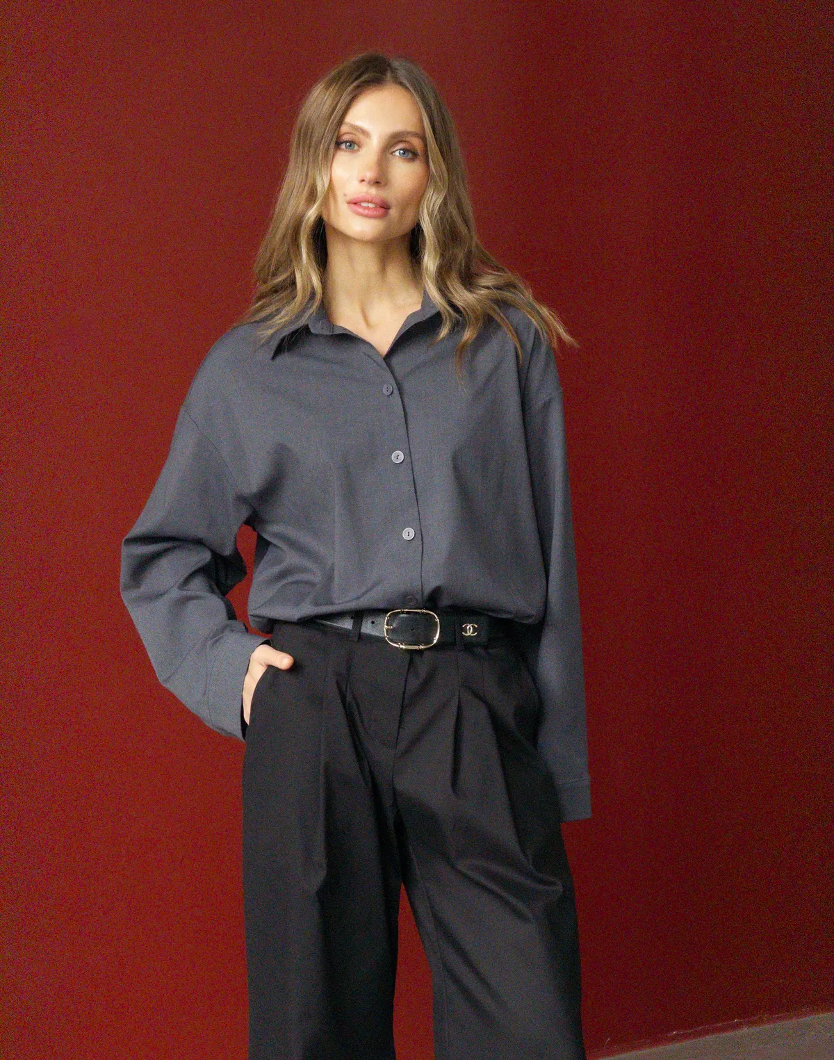 Штани базові котонові прямого крою, чорні - Фото 5