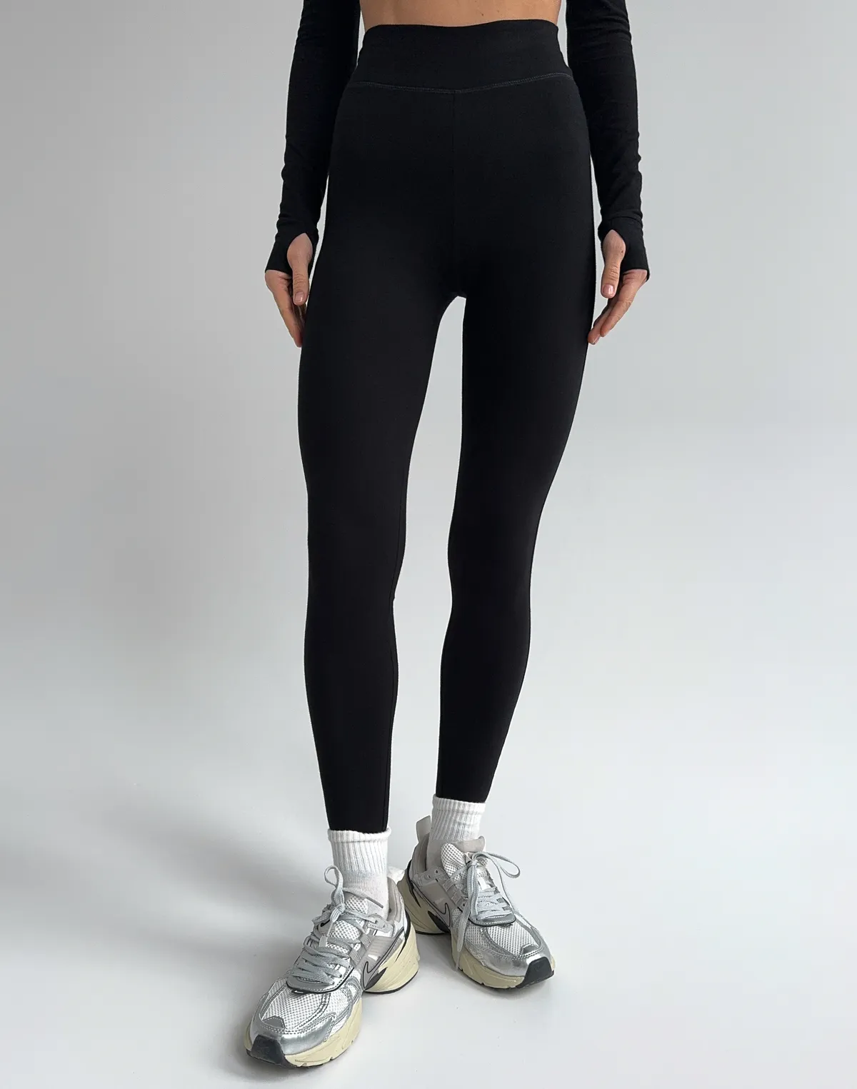 Лосини бавовняні з декоративним швом позаду, чорні - Фото 1