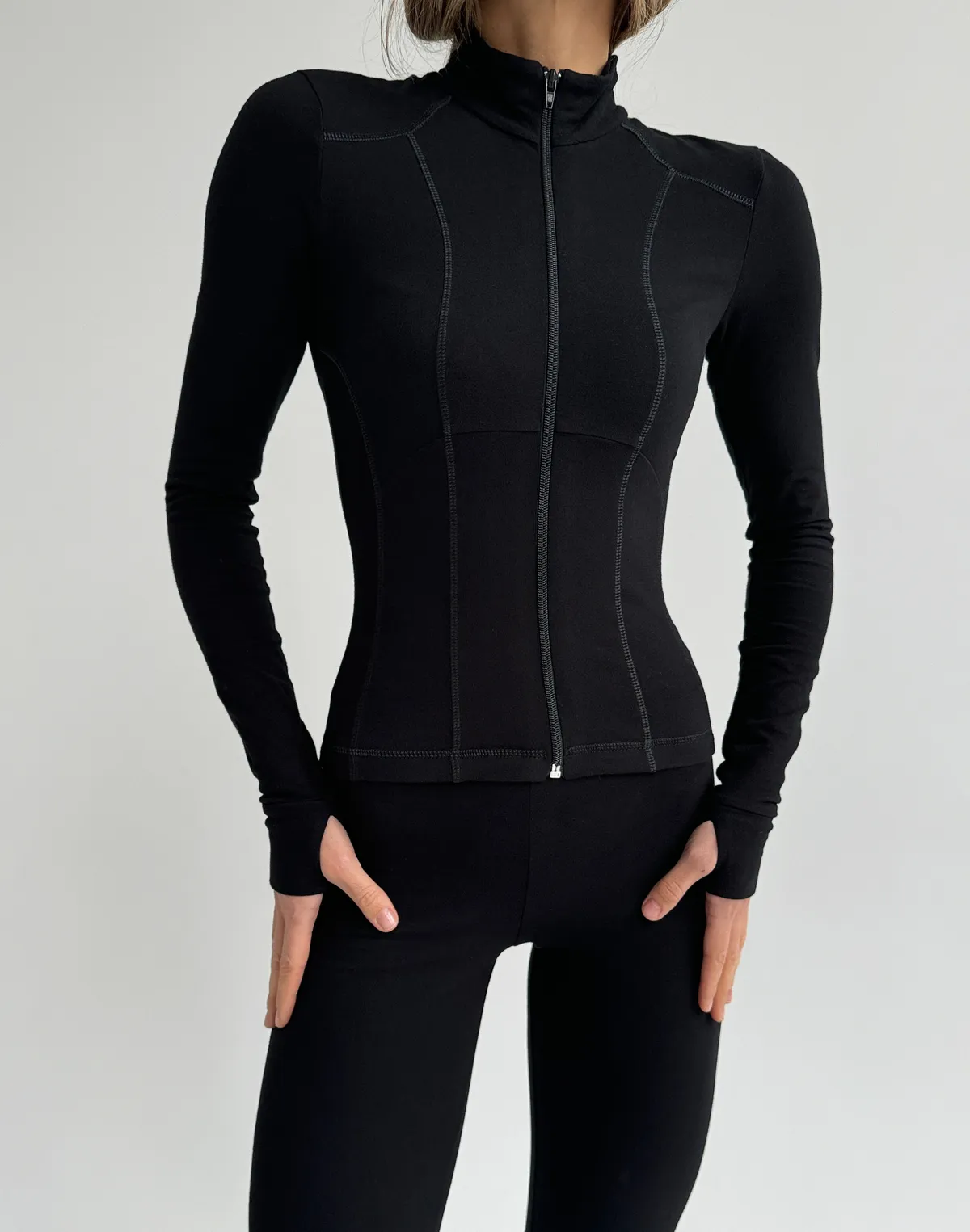 Рашгард повної довжини на блискавці бавовняний, чорний - Фото 1