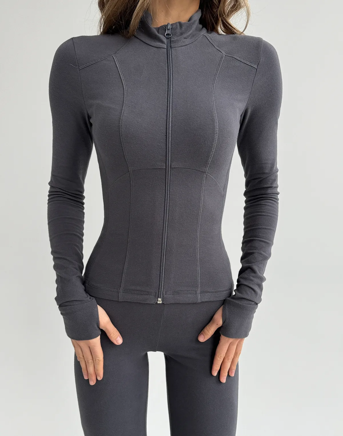 Рашгард повної довжини на блискавці бавовняний, графіт - Фото 1