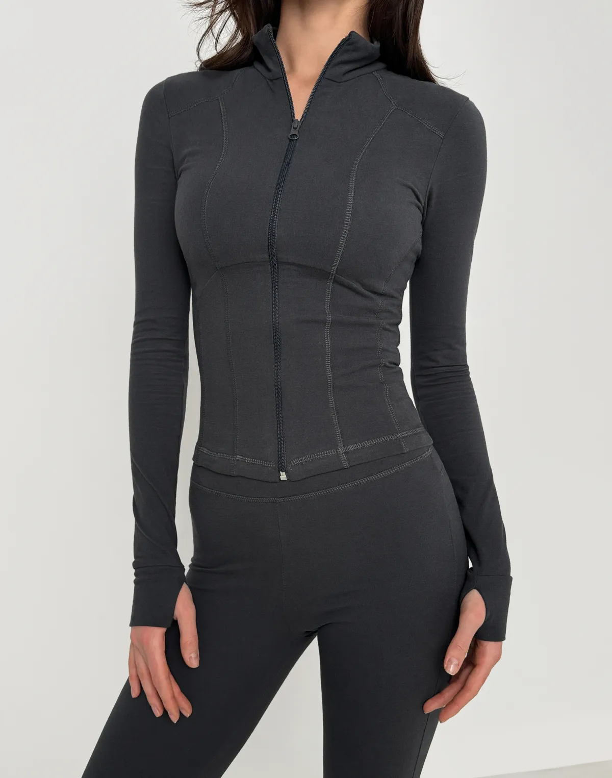 Рашгард повної довжини на блискавці бавовняний, асфальтовий - Фото 1