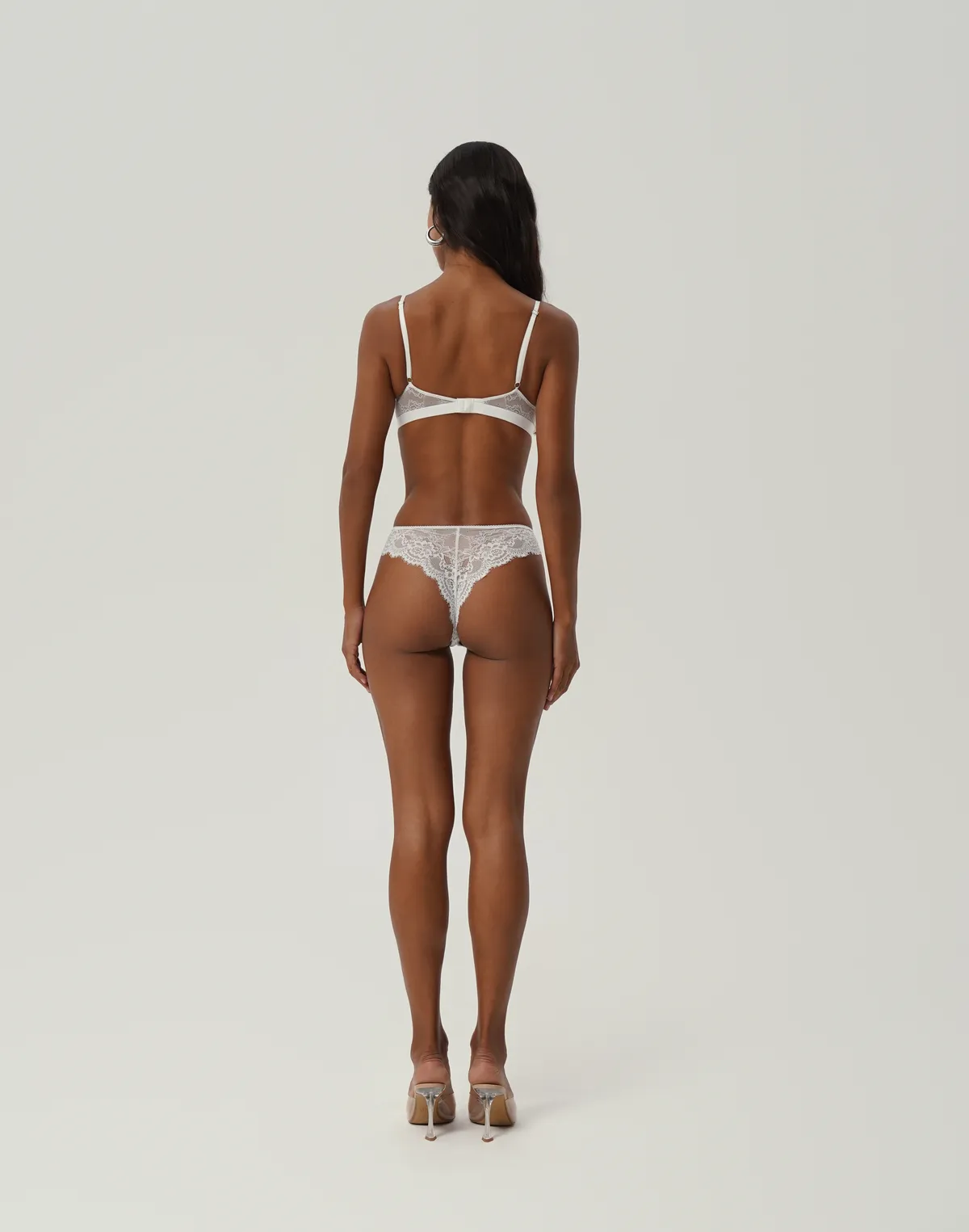 Koronkowy komplet: biustonosz bez fiszbin i figi brazylijskie, mleczny - Фото 2