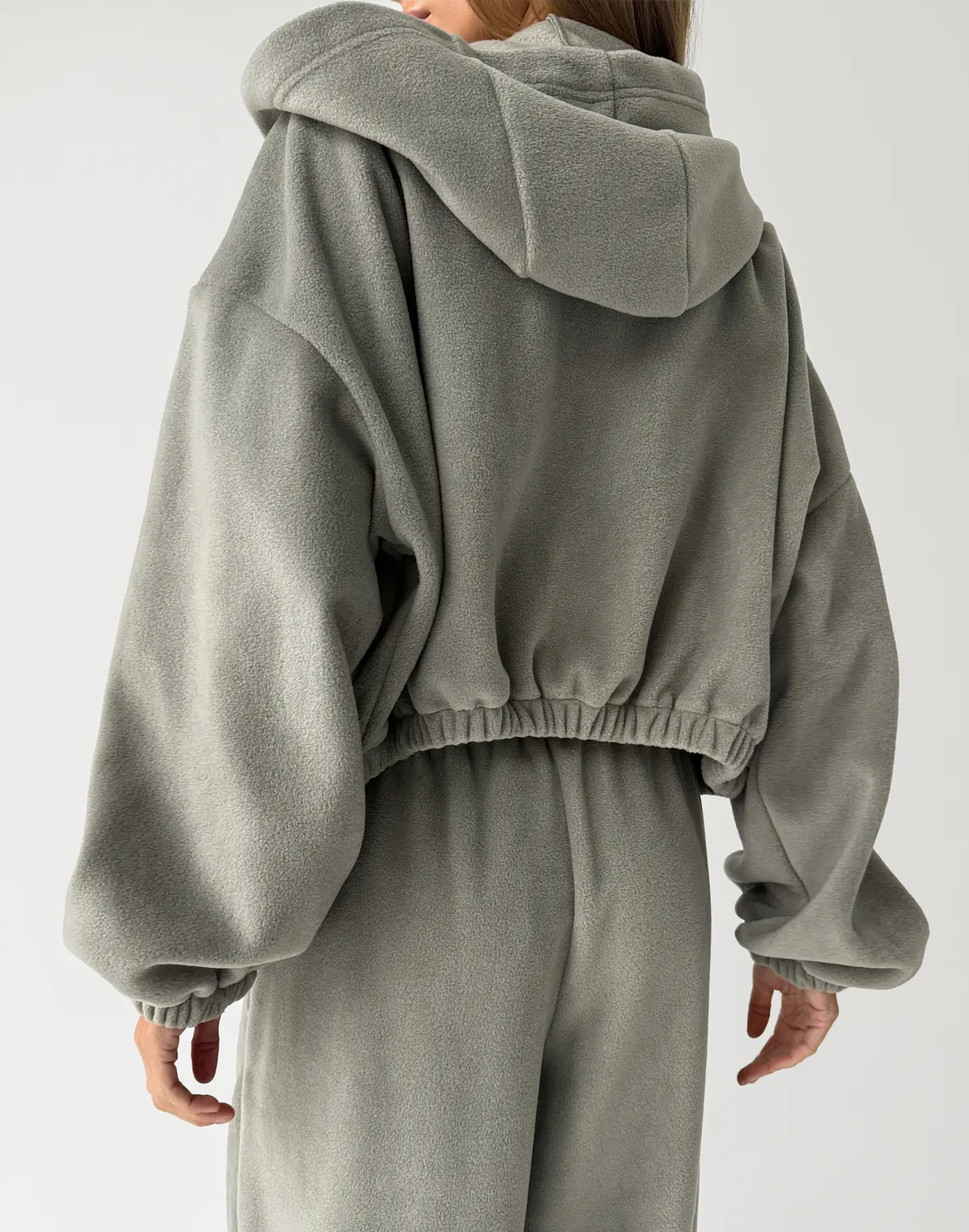 Флісовий зіпер вільного крою із затяжкою, теплий сірий - Фото 2