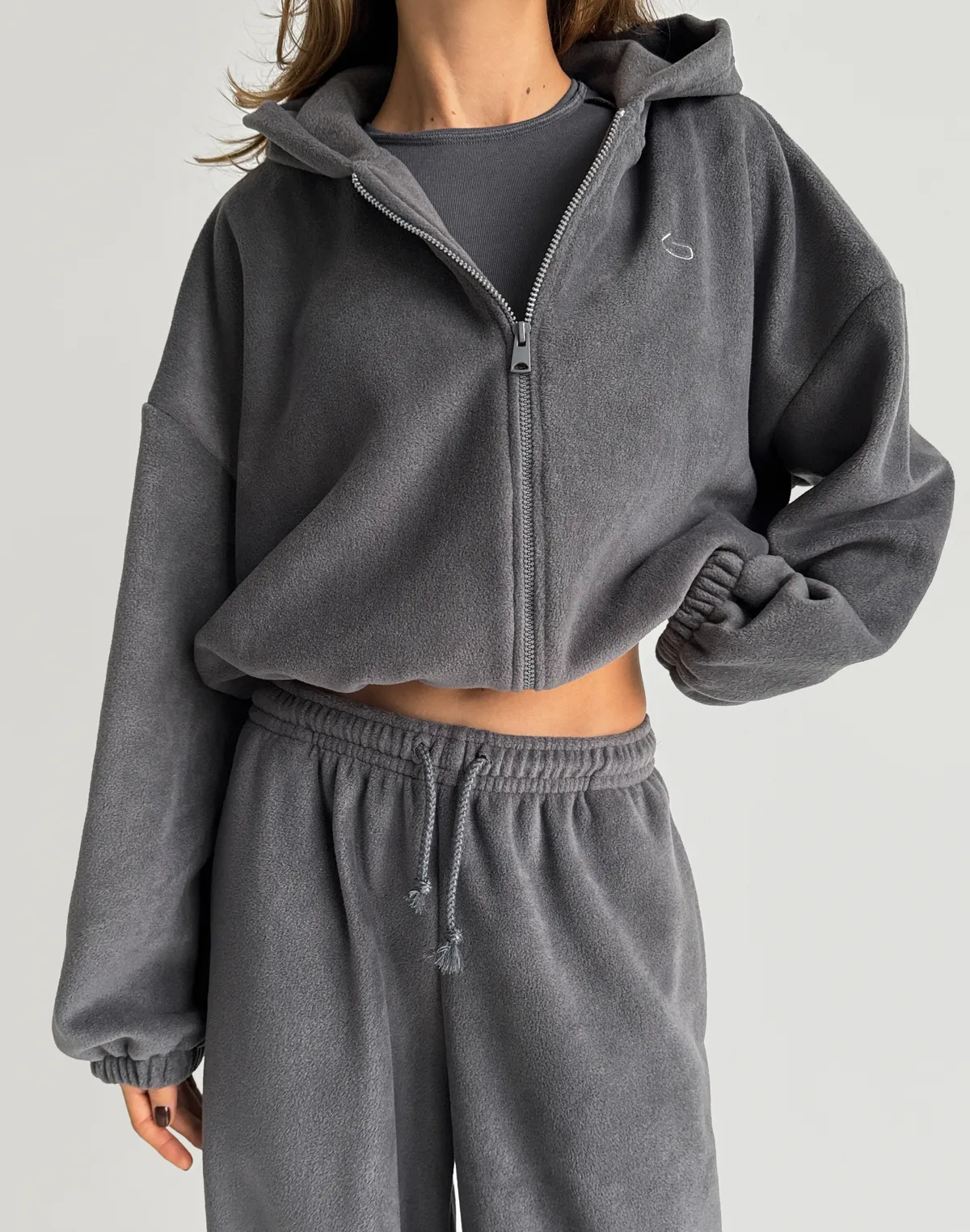Флісовий зіпер вільного крою із затяжкою, темно-сірий - Фото 1