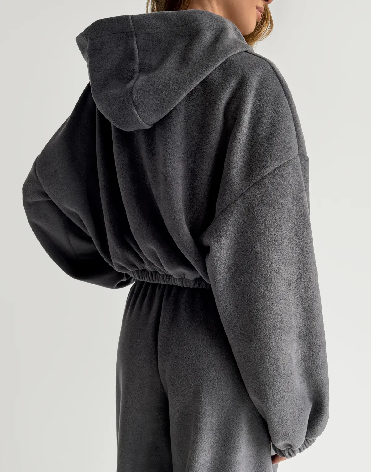 Флісовий зіпер вільного крою із затяжкою, темно-сірий - Фото 2