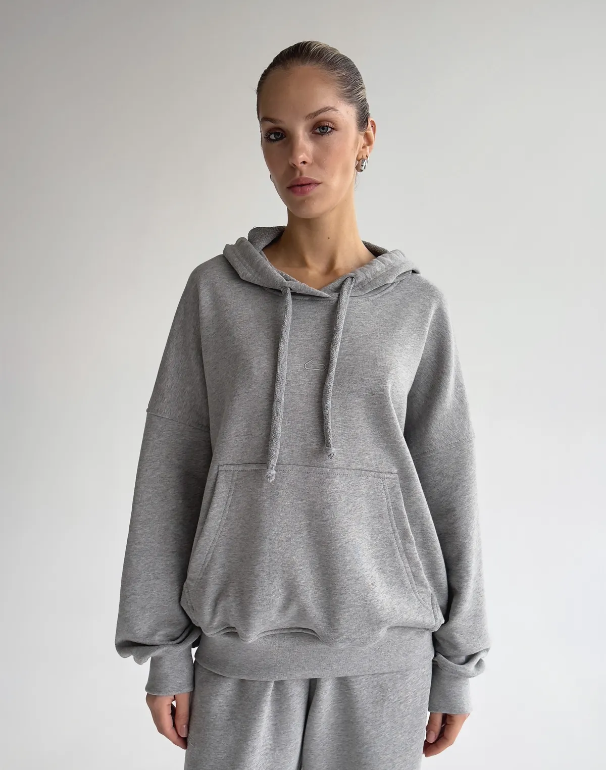 Худі оверсайз з кишенею, сірий меланж - Фото 7